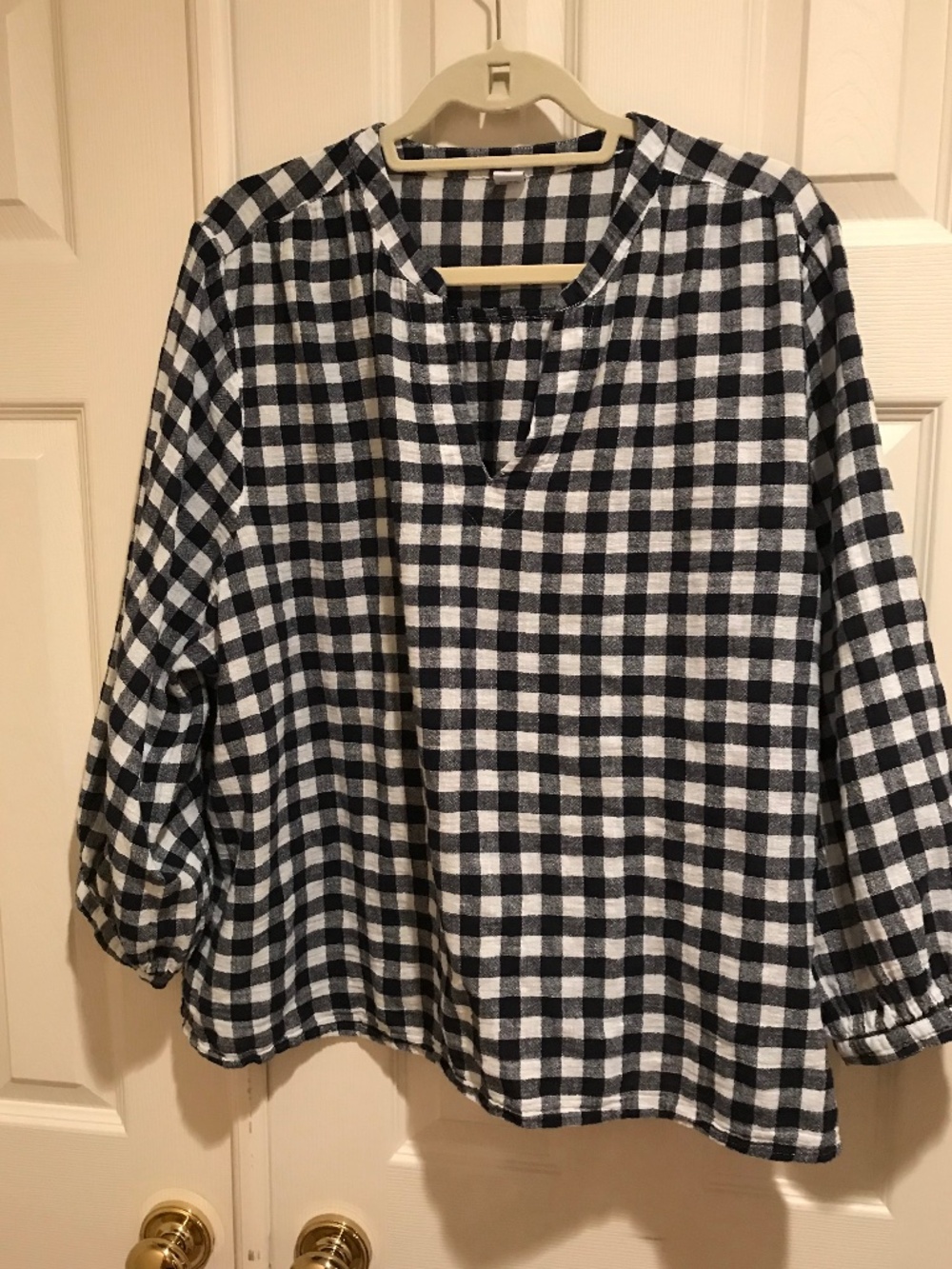 Navy white gingham blouse
